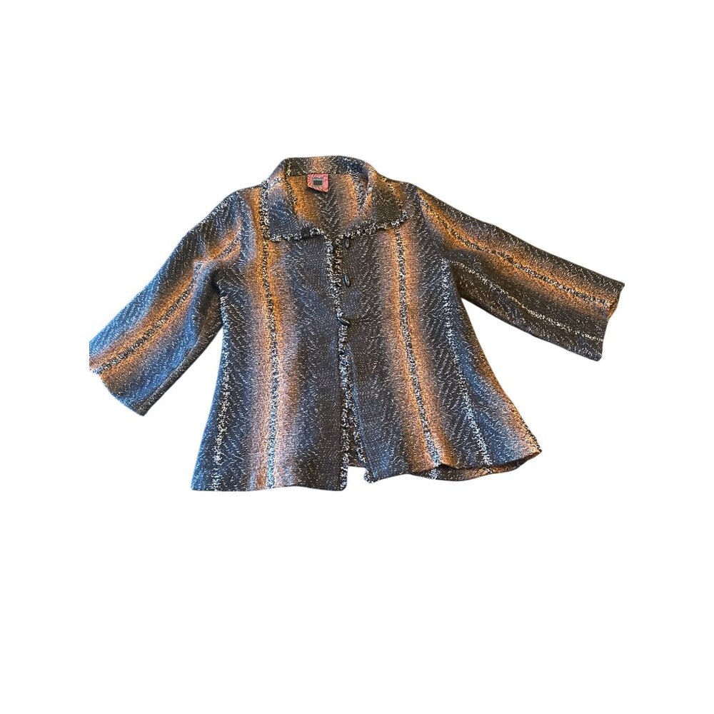 Patricia Palson Metallic Textured Blazer Jacket With 3/4 Sleeves Multicolor Size